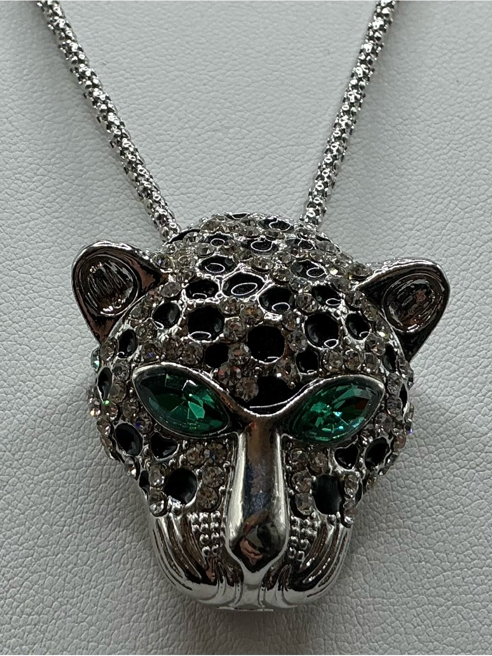 SILVER TONE RHINESTONE PANTHER HEAD BROOCH PENDANT COMBO NECKLACE NWOT